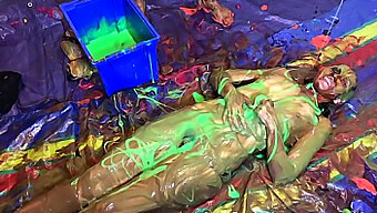 Wet And Wild: Naughty Girl Plays With Custard Pies And Messy Slime