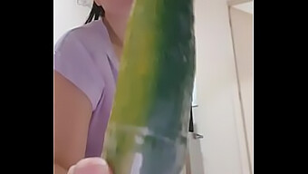 Masturbation With A Cucumber In Spit