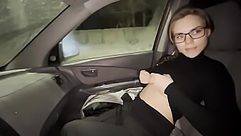 Sexy 18-Year-Old Gives A Big Natural Tits Blowjob In A Car