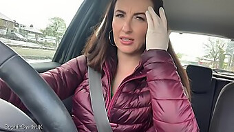 Brunette Doctor Pumps Her Car'S Pedals