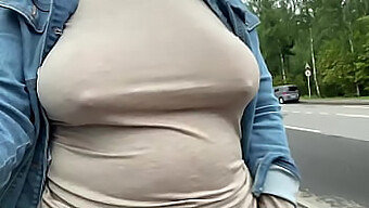 Mature Wife Flashes Her Saggy Boobs In Public