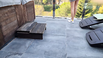 Busty Blonde Teen Masturbates And Pees On A Patio