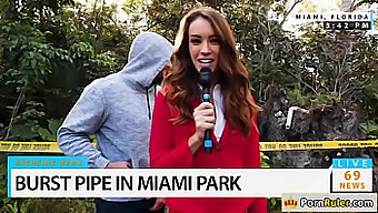 Hot News Reporter Gives Blowjob To A Lucky Bystander